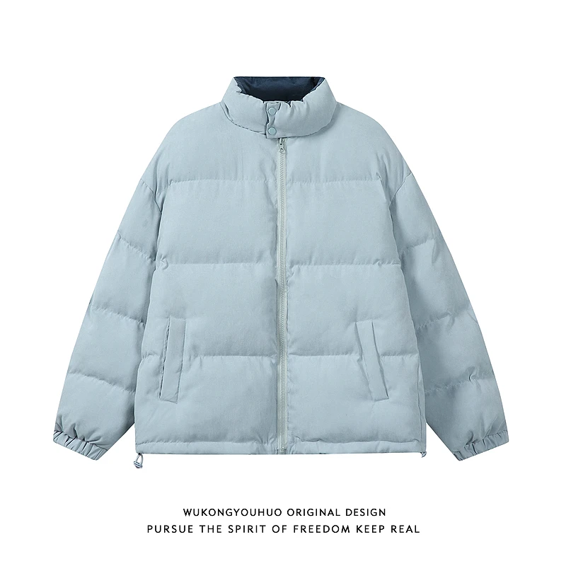 悟空有货潮牌冬季简约纯色立领棉服男女复古情侣保暖百搭棉衣外套