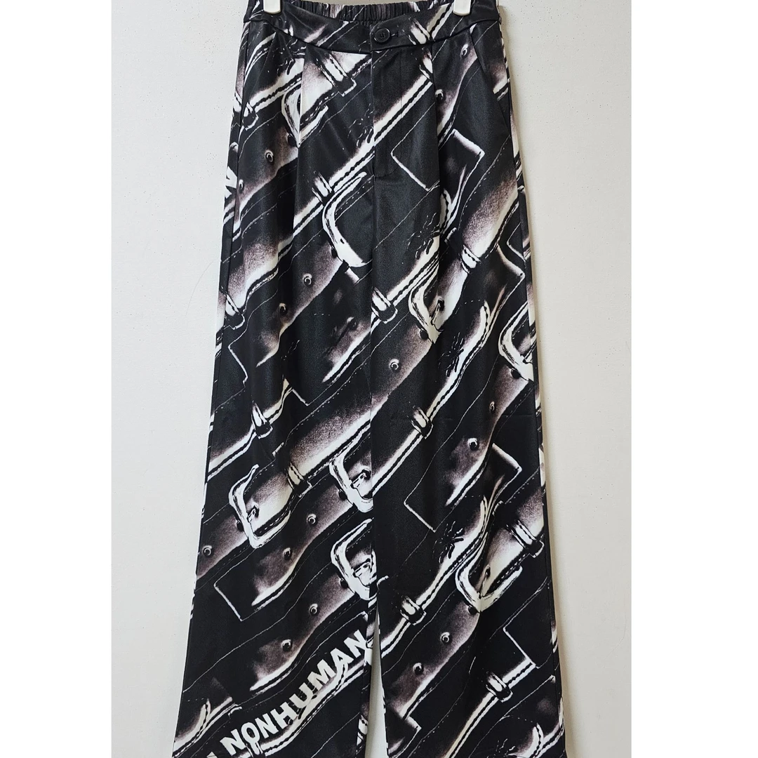 NONHUMAN皮带印花弯刀阔腿休闲裤男女同款潮流