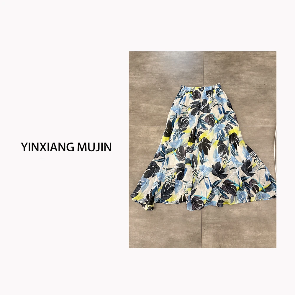 【YINXIANG MUJIN】苎麻花半裙 夏季时尚气质印花女士半身裙A字花裙