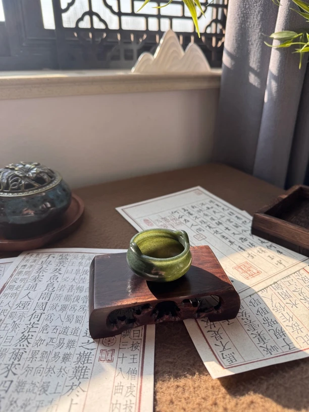 和田玉青玉香炉摆件