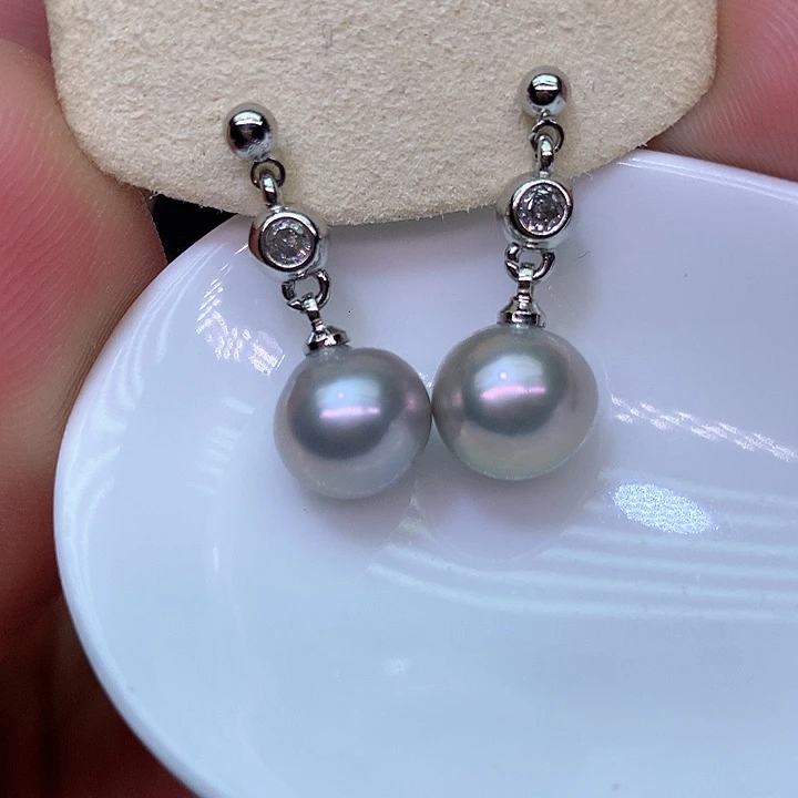 银S925镶嵌耳饰淡水珍珠
