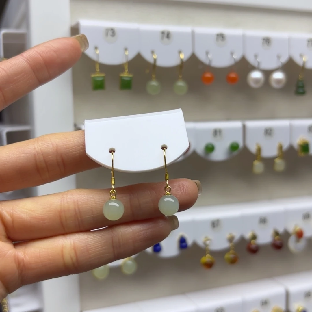 和田玉银S925镶嵌耳饰