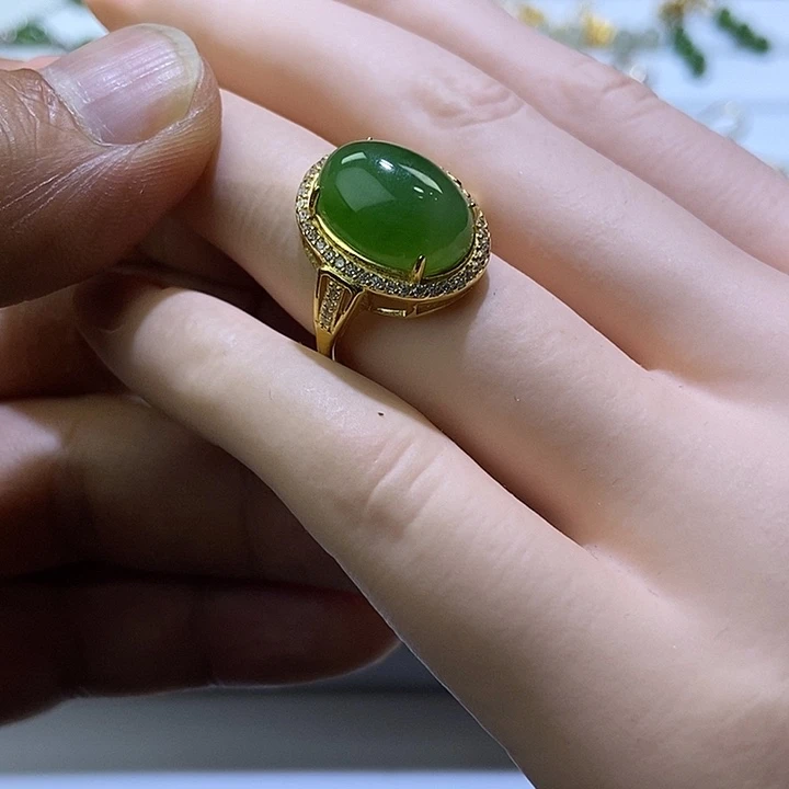 和田玉（碧玉）银S925镀金镶嵌戒指