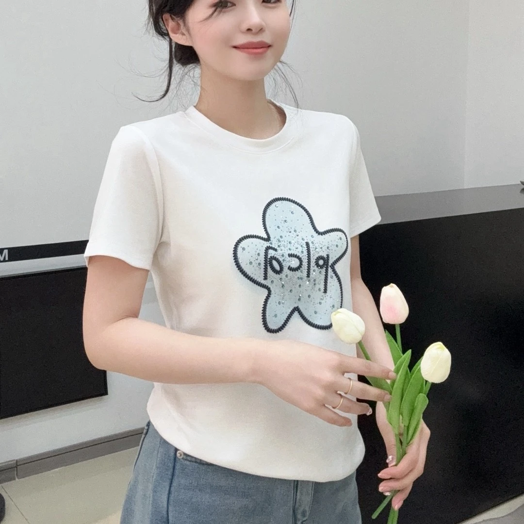 时尚百搭英文花朵图案806夏季