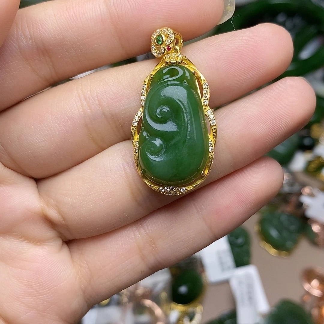 和田玉（碧玉）银S925镶嵌颈饰