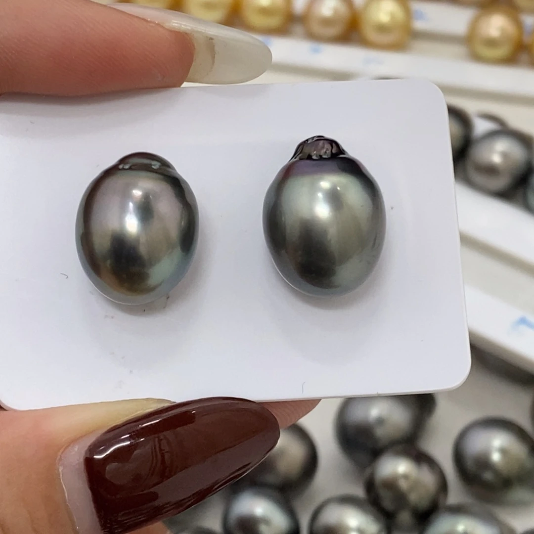 裸珠海水珍珠大溪地巴洛克梨花款12.8-12.9m对珠