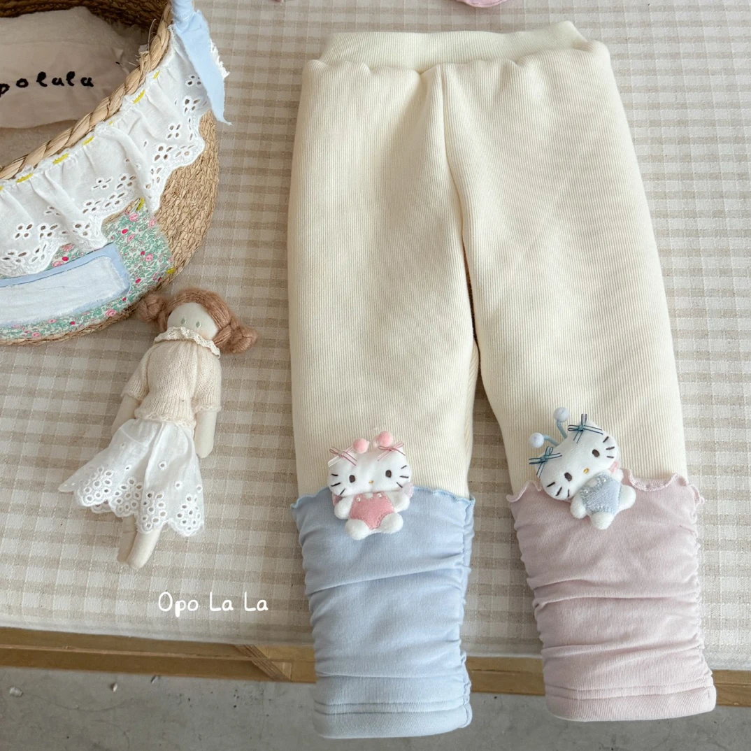 opolala·2025冬～Kt拼色蚕厚丝棉打底裤77196女童卡通可爱