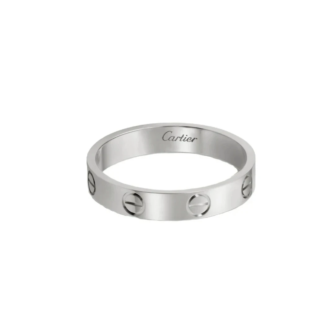 99新 Cartier/卡地亚 18k白金窄版Love系列戒指