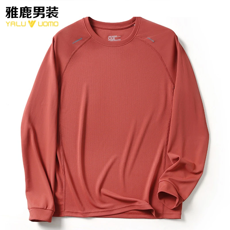 雅鹿男装新款常规款长袖T恤夏季薄款健身透气速干打底衫内搭0538