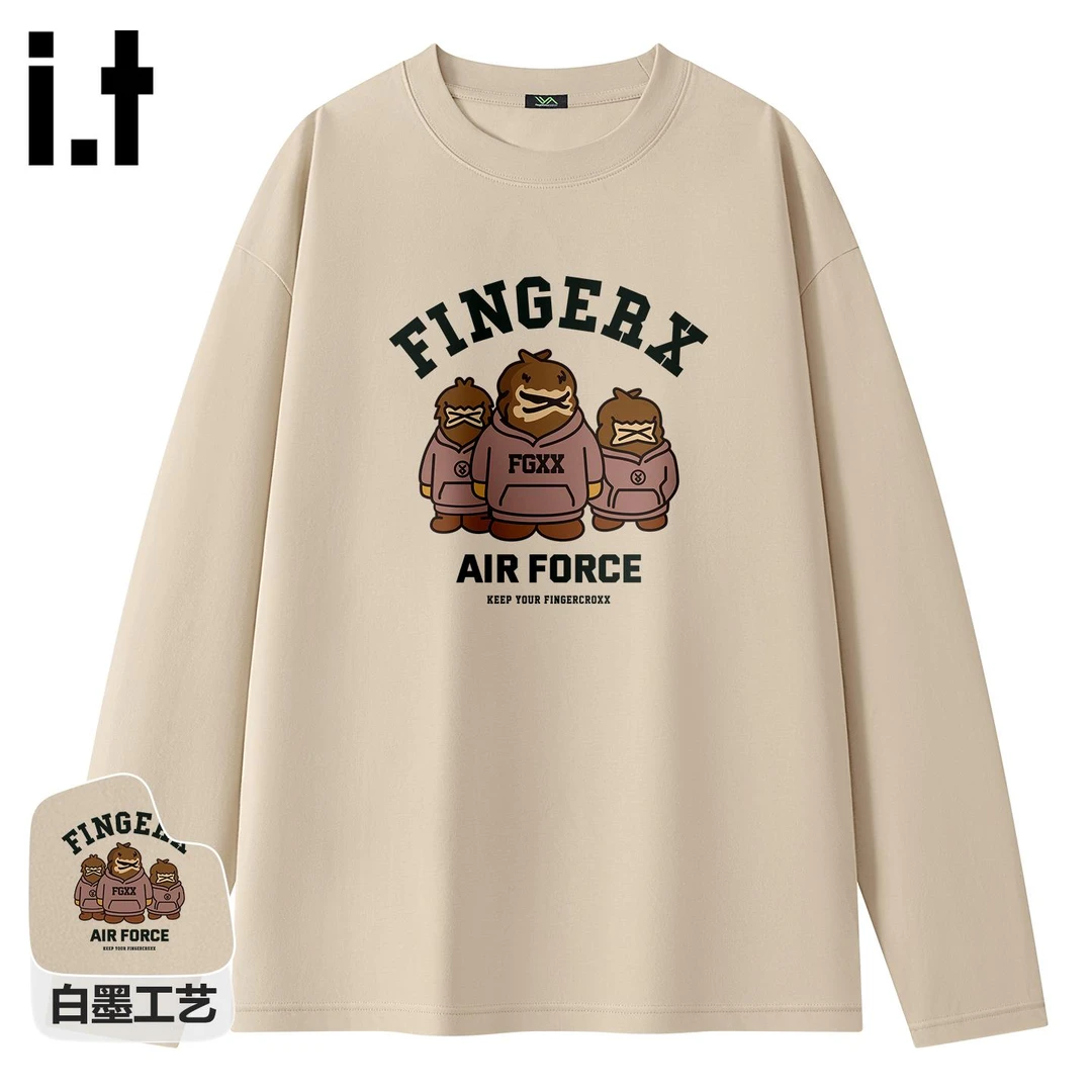 it FINGERCROXX复古长袖男t恤春秋季日系重磅纯棉休闲打底衫体恤