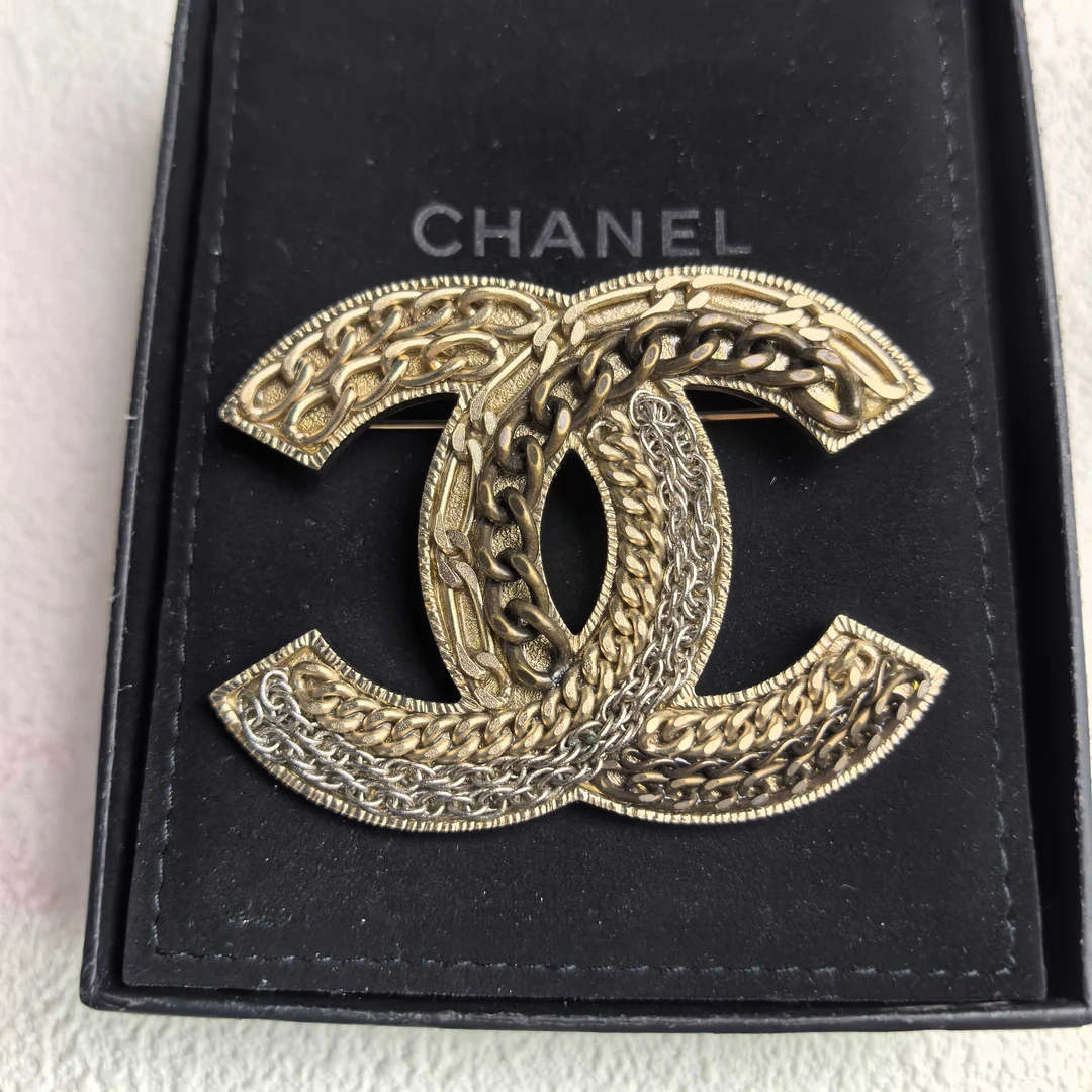 95新 Chanel/香奈儿 泡泡中古 Chanel 拼色锁链双C胸针