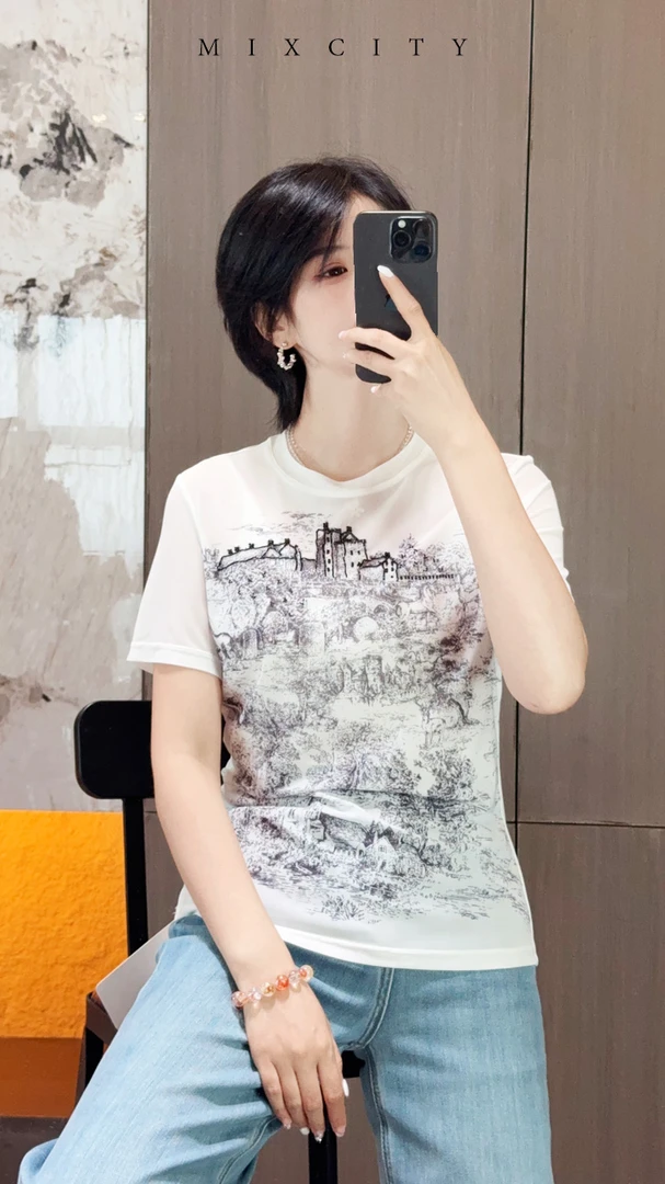 【亚楠本楠】水墨T◆日本进口纱素描风复古水墨印花T恤7604