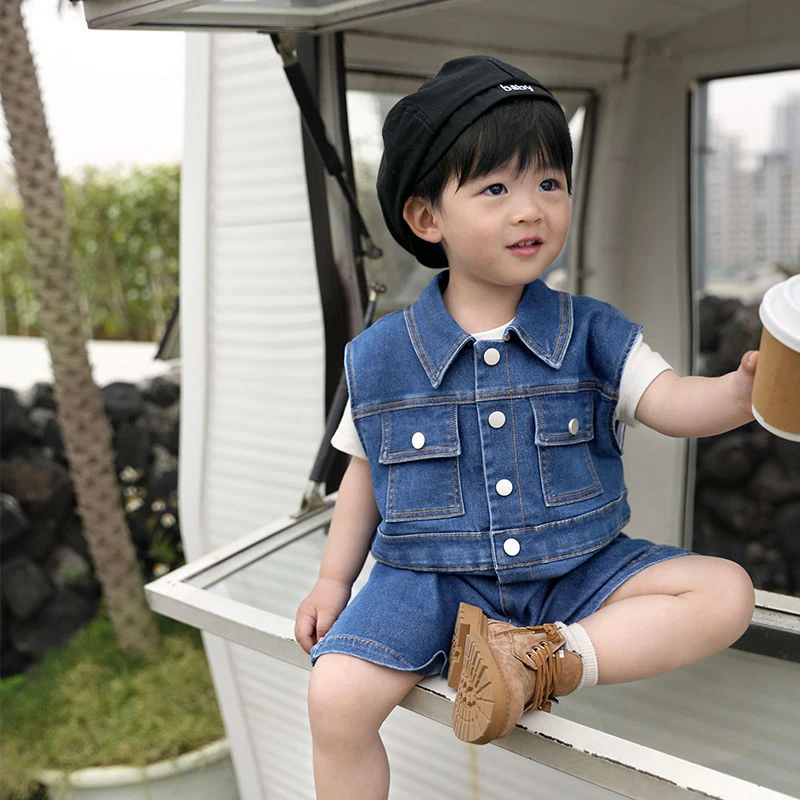 122小o爸男婴童 宝宝牛仔背心长袖工装哈衣连体衣NQC37388A