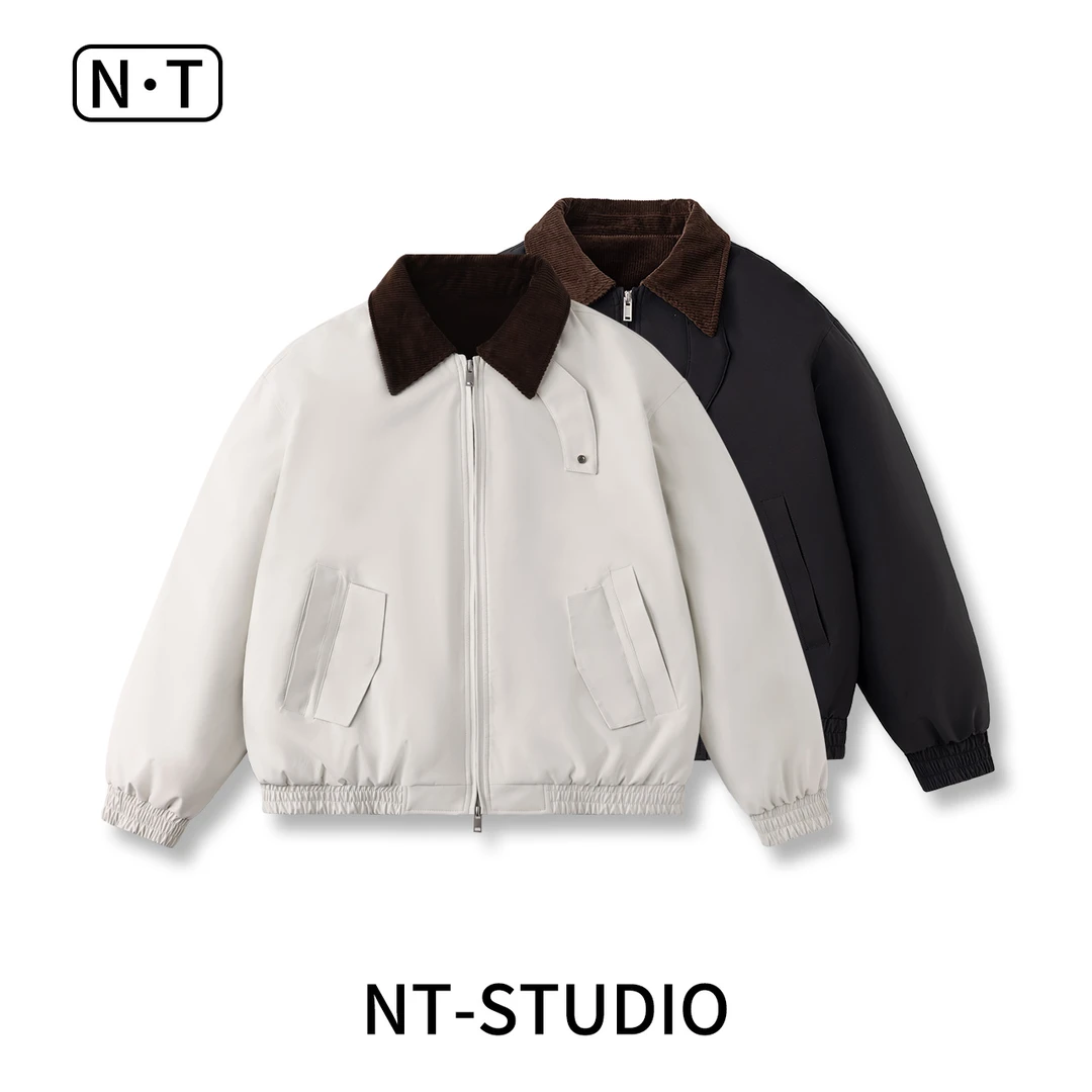 设计师新款老钱风撞色翻领90白鸭绒羽绒服6666