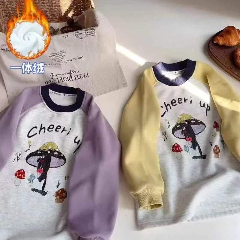 女童冬季加绒2025时尚百搭卡通中大童长袖圆领卫衣