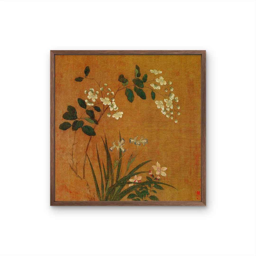 9649-40*40中式装饰画木框玄关书房茶室客厅挂画