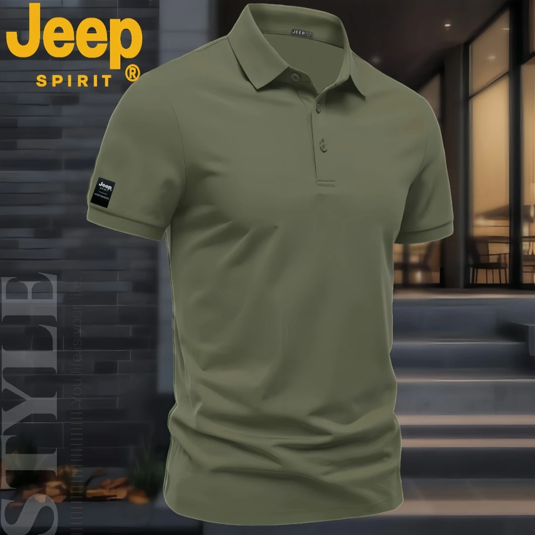 JEEP SPIRIT商务休闲薄款夏季短袖Polo衫男装修身翻领大码印花T恤