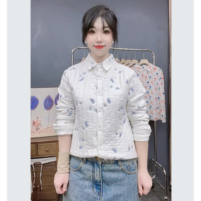 2025秋冬新款  文艺小清新立体蝴蝶刺绣显瘦保暖外套棉衣女