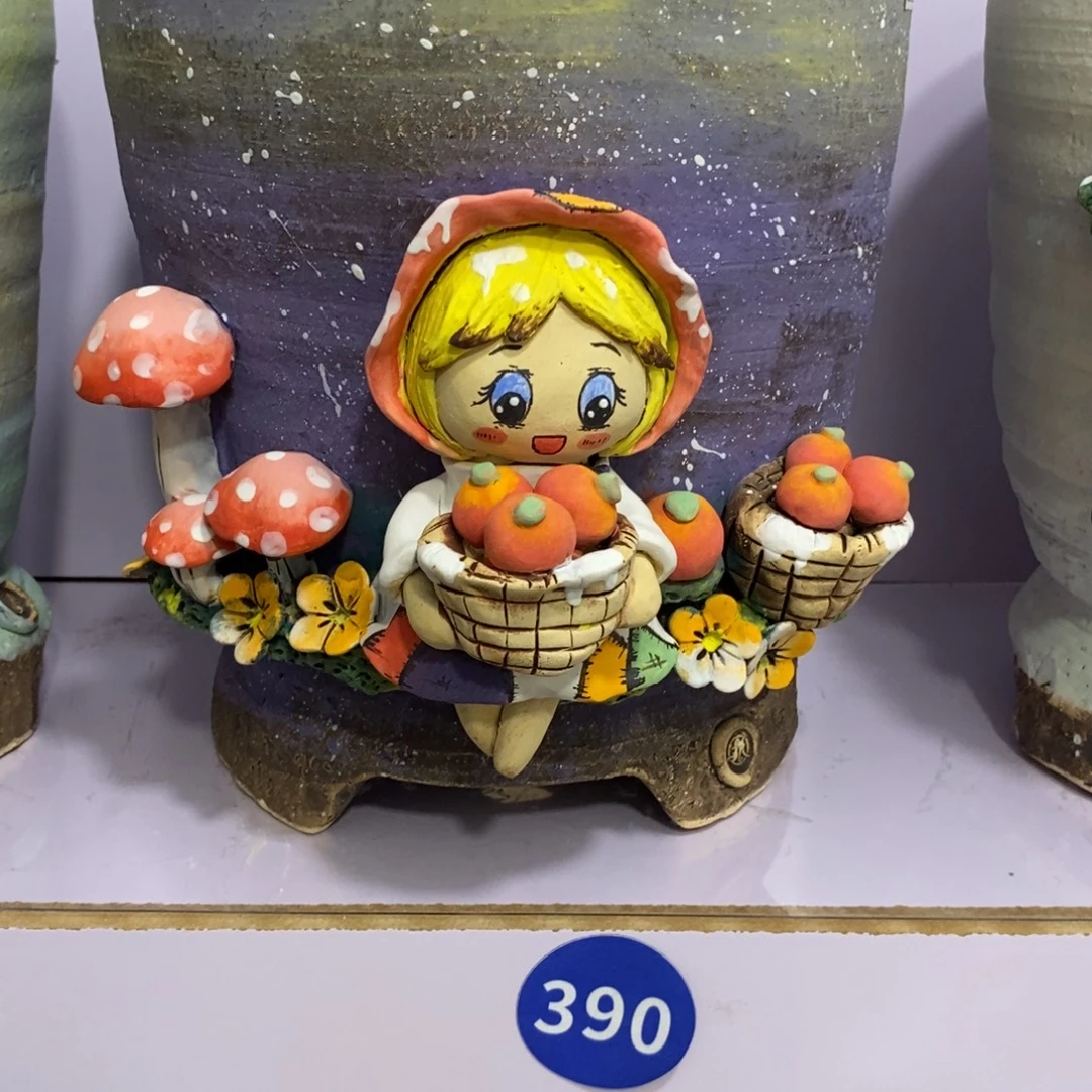 白狐粗陶手捏花盆