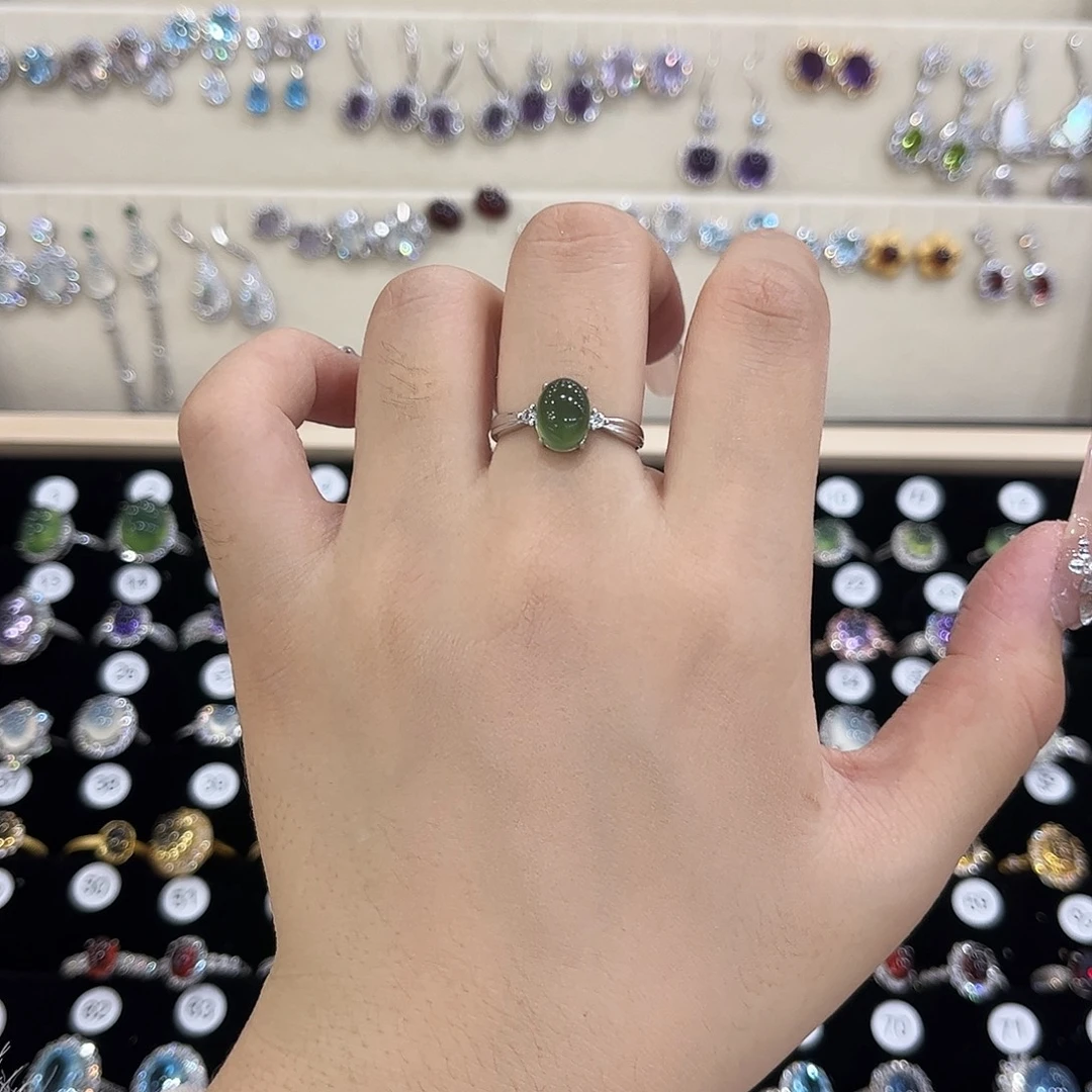 岫玉银S925镶嵌戒指