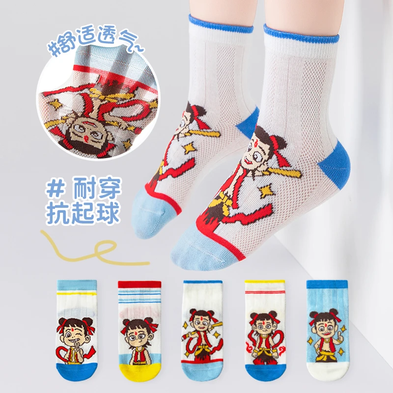 哪吒儿童袜子春夏款夏季薄款男童女童宝宝透气网眼男孩夏天中筒袜