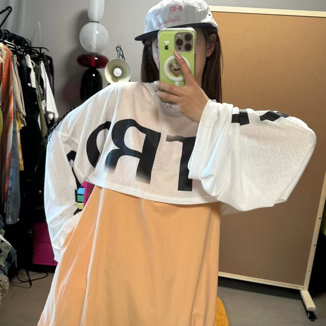 韩版ins风字母蝙蝠袖上衣