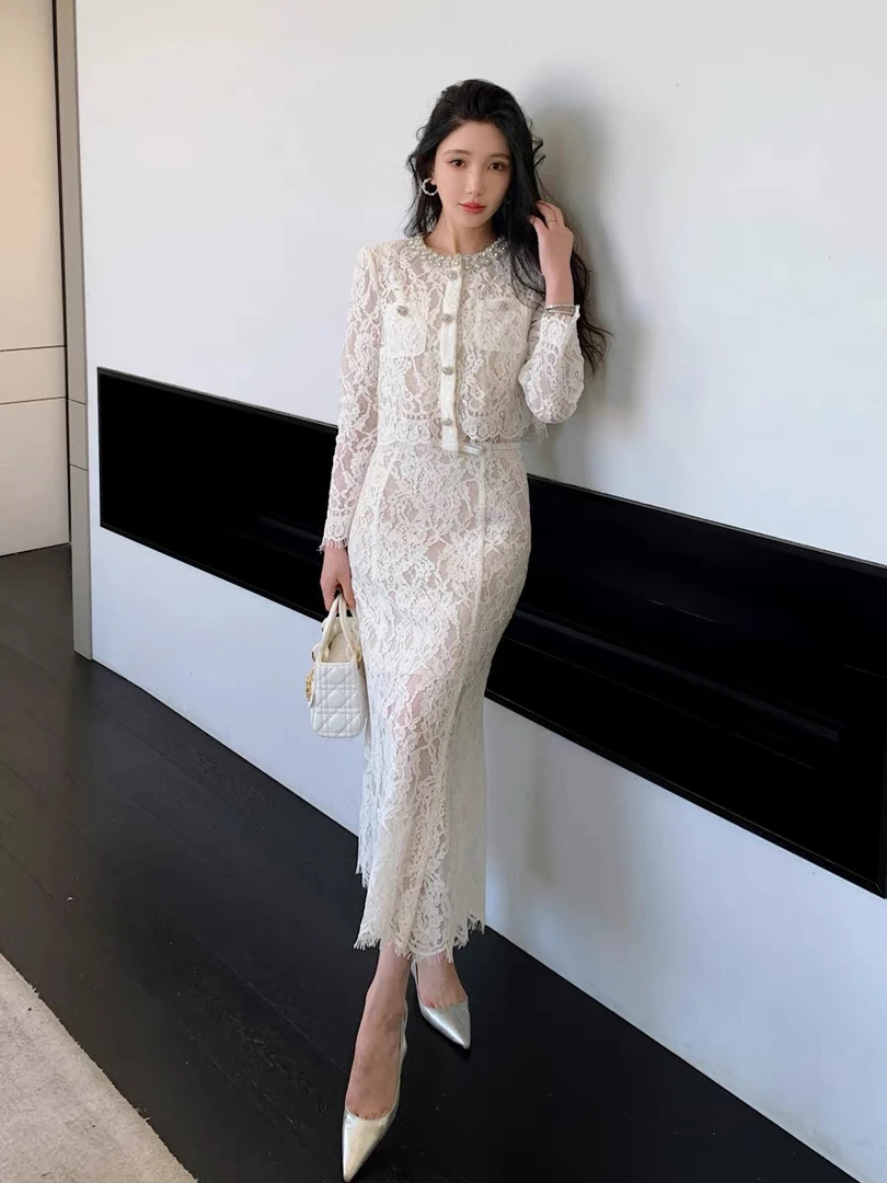 花颜上衣鱼尾半身长裙高级感法式小香风仙气套装