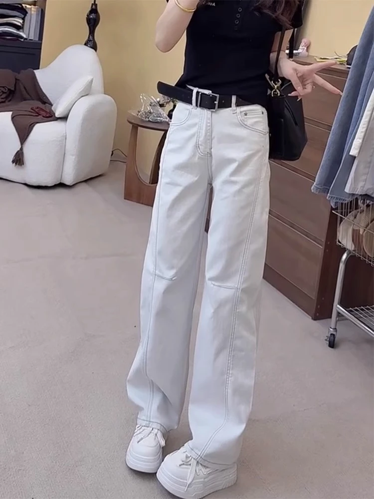 2025春夏新款牛仔裤女大码薄款显瘦窄版直筒拖地裤遮肉减龄阔腿裤