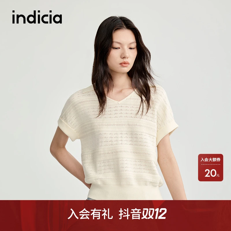 indicia标记商场同款25新款polo领宽松清爽镂空针织衫L2C5ZZ127