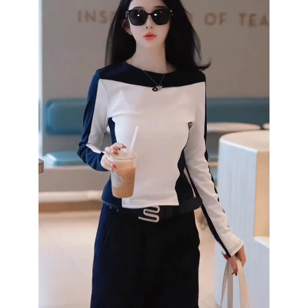 明GUKKS『巴克幻想』秋季设计师高定腰线拼色显瘦长袖打底衫T恤上衣