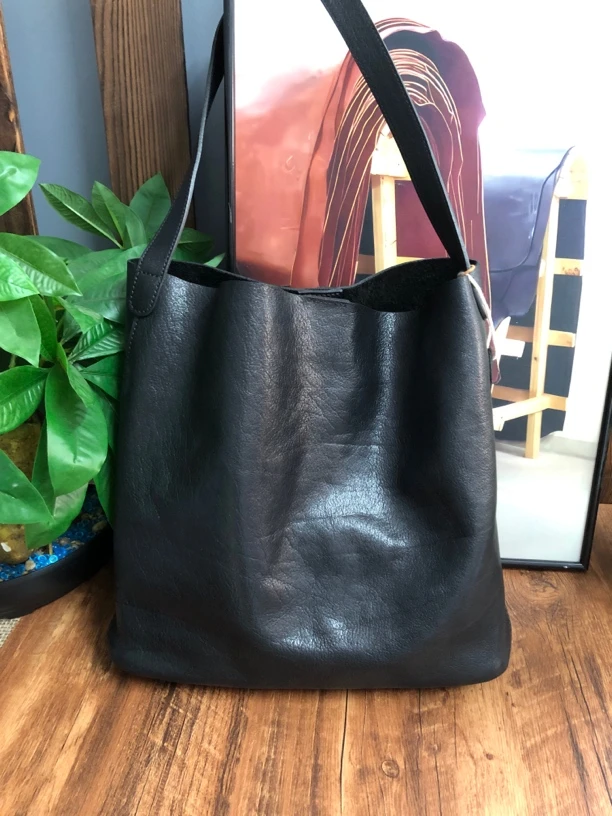 【谷道】头层牛皮简约时尚母子托特单肩包斜挎包23553