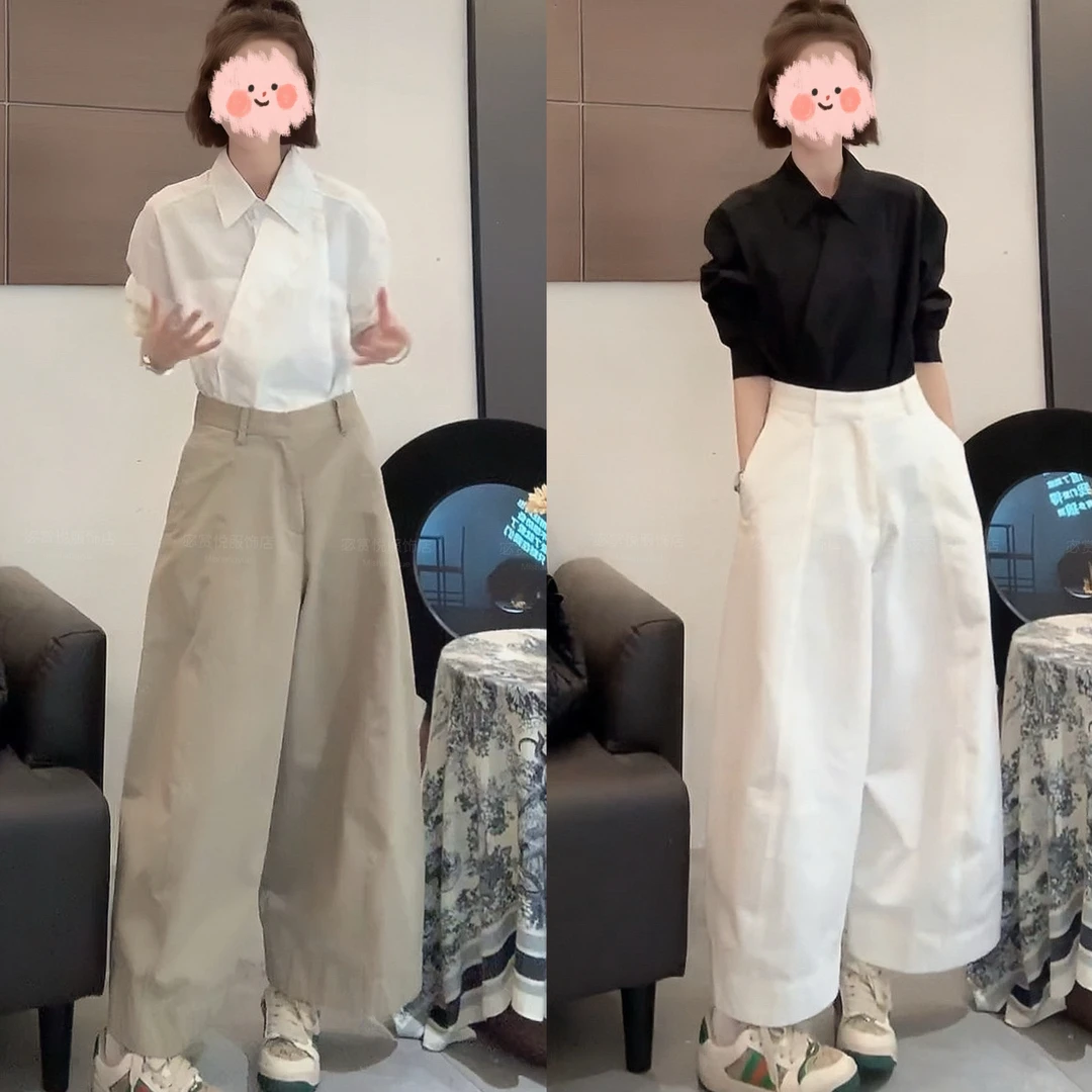 2025早秋新款法式小众设计感舒适气质衬衣上衣百搭阔腿休闲裤套装