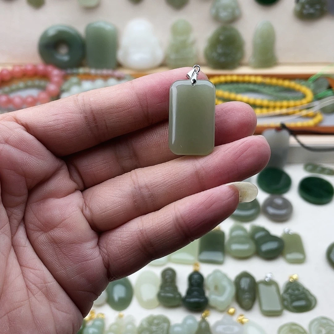 和田玉银S925镶嵌吊坠(不含链)