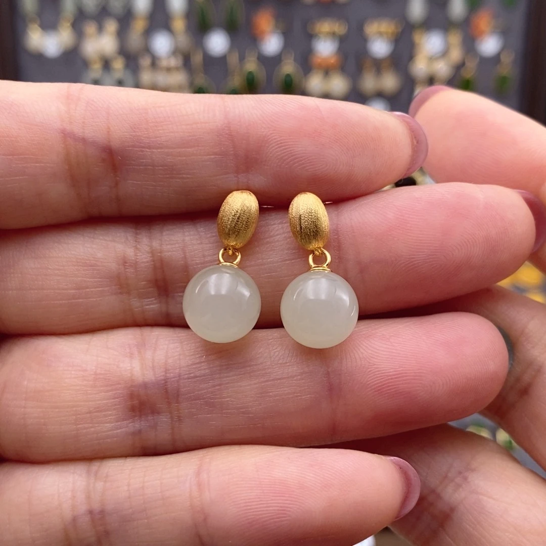 银S925镶嵌和田玉耳饰