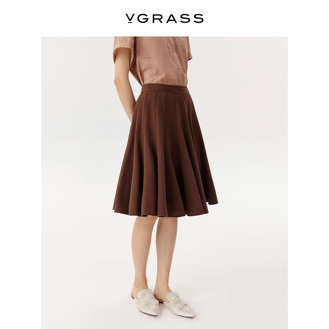 VGRASS日本进口三醋酸半身裙25年夏季新款立体伞摆短裙VSB1Q2413C