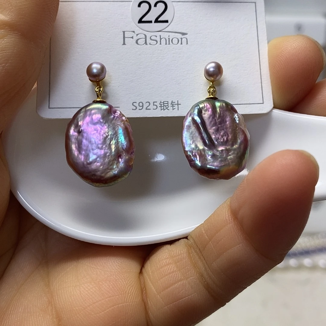 淡水珍珠银S925镶嵌耳饰