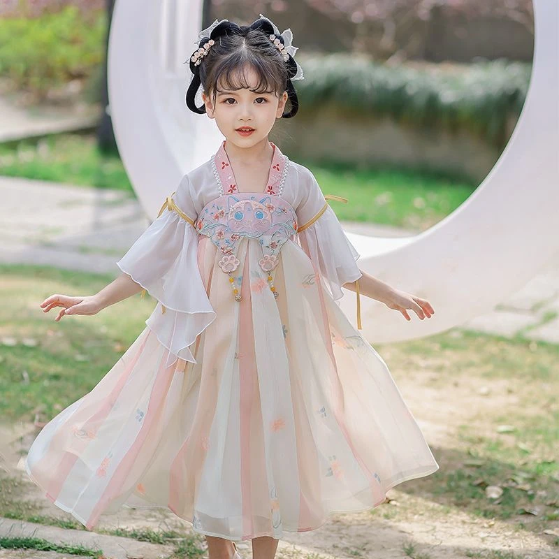 女童汉服夏季超仙古装女童2025新款薄款复古风唐装公主风童装裙子