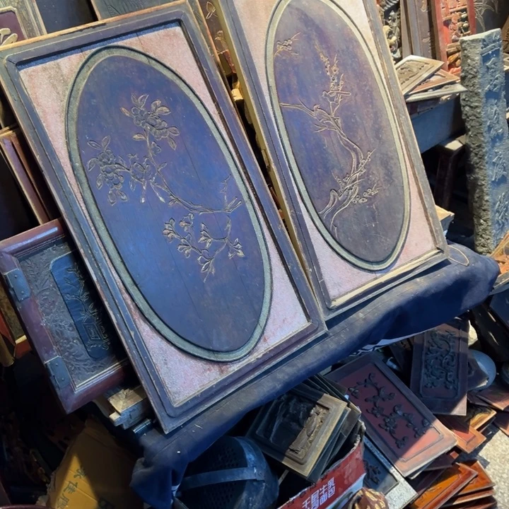 【闪购商品】香榧木在*老木雕花板艺术一对