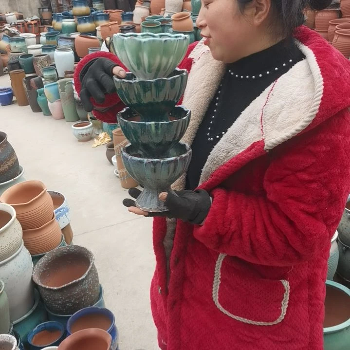 红陶口13高12瑕疵颜随机四个盆