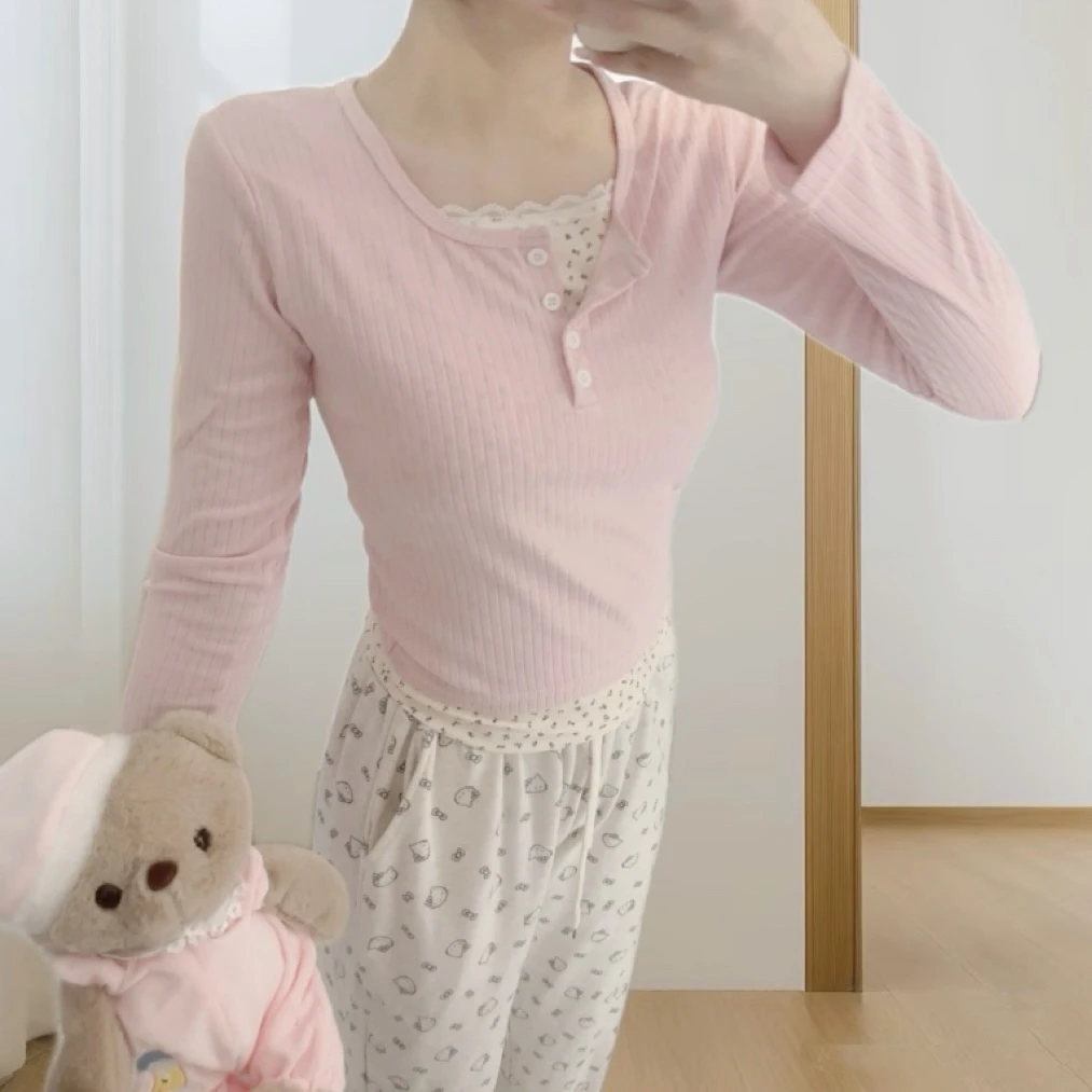 【可外穿睡衣】纯欲少女感上衣长袖长裤两件套睡衣假两件家居服