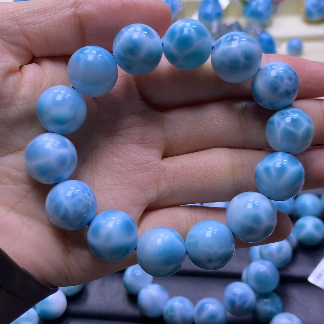 针钠钙石（海纹石）未镶嵌手串14+手串色差略异