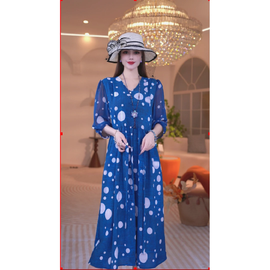 暖长裙夏季宴会树脂固色气质法式优雅长款短袖连衣裙1160