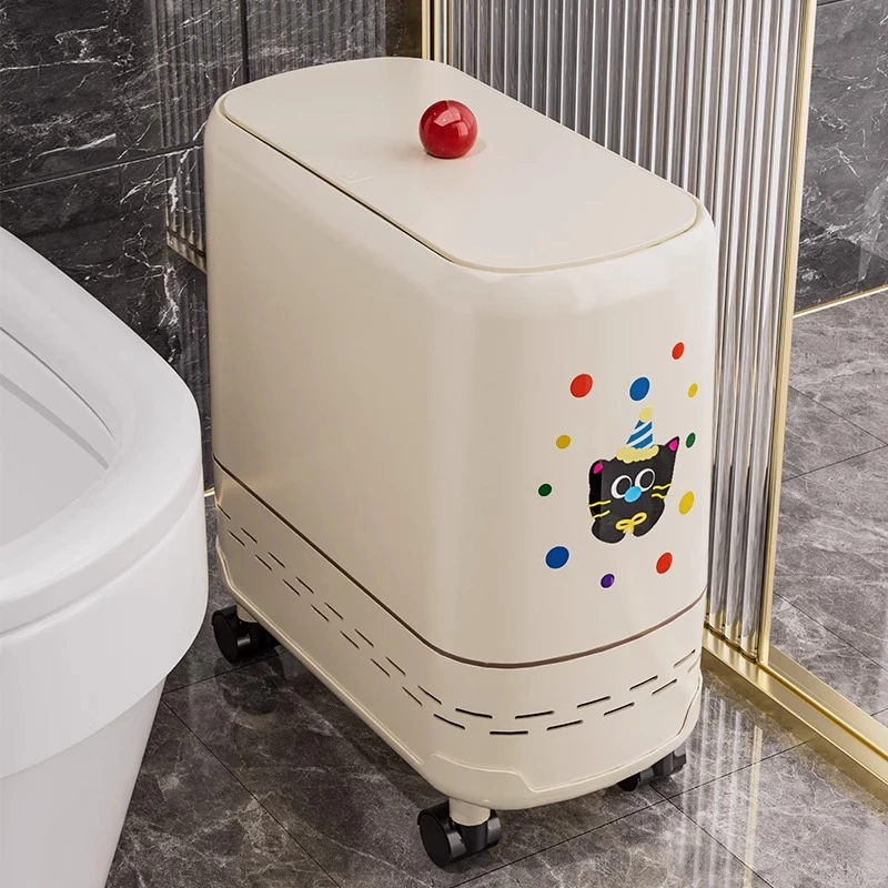 卫生间垃圾桶厕所专用卫生间垃圾桶带轮子家用客厅卧室带盖厕所窄