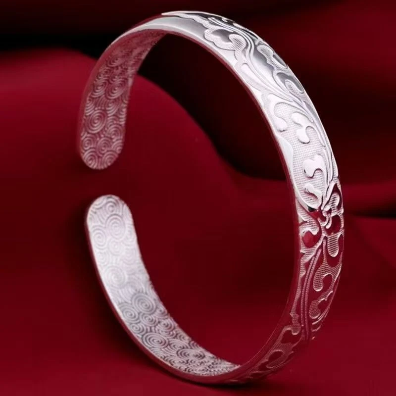 足银手镯 时尚手镯花开富贵（无礼盒）YZ043