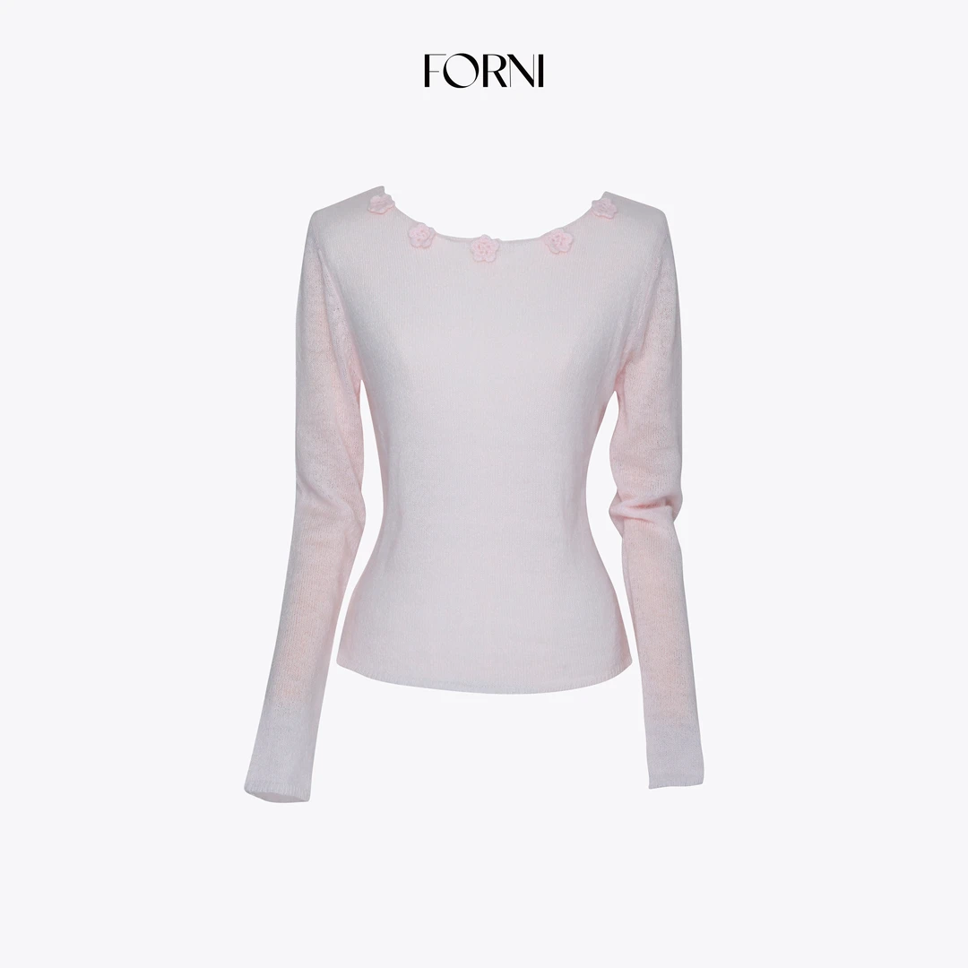 FORNI 玫瑰的故事 手工钩织花朵羊毛针织衫