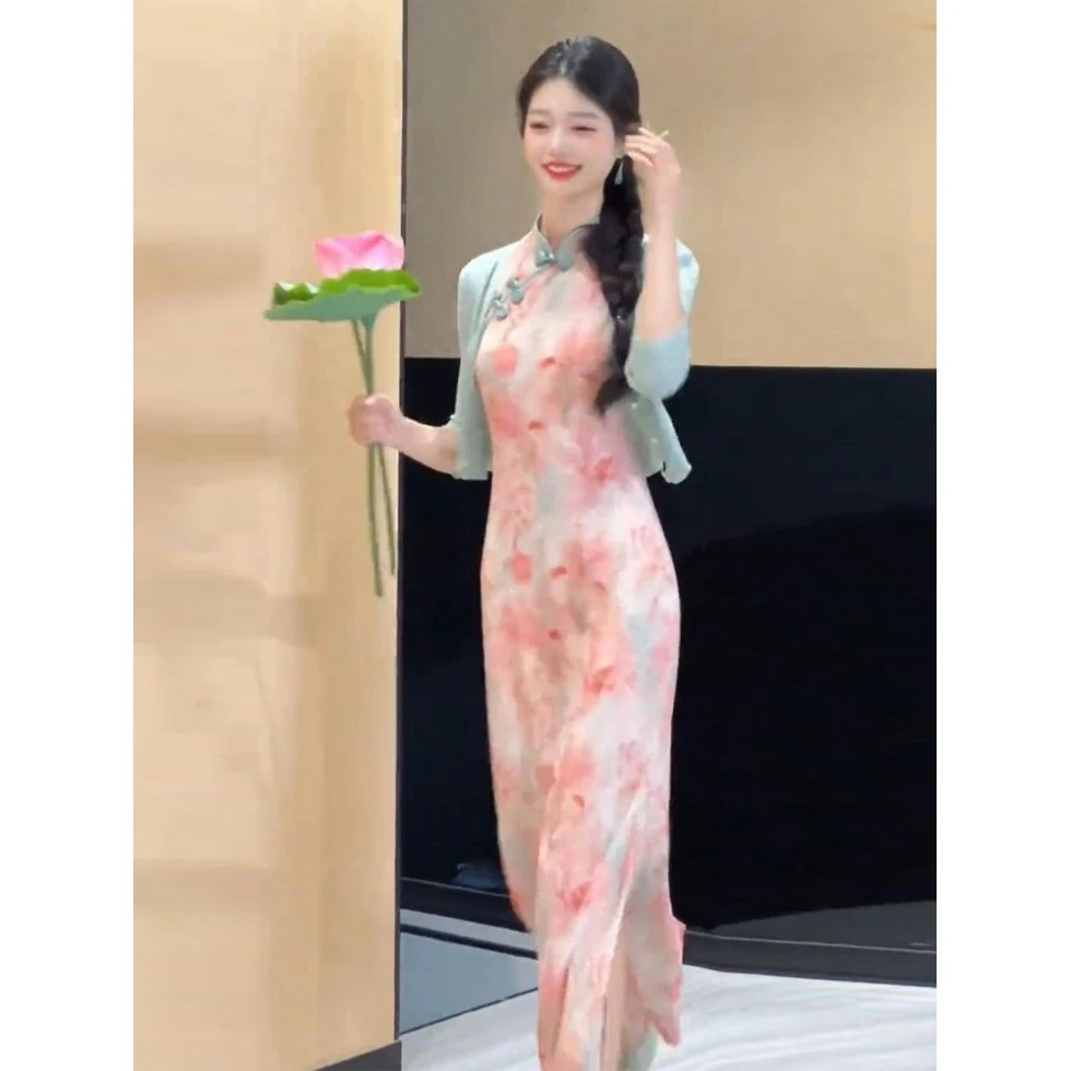 新中式年轻款少女粉色盘扣旗袍改良连衣裙温柔独特绝美修身长裙子