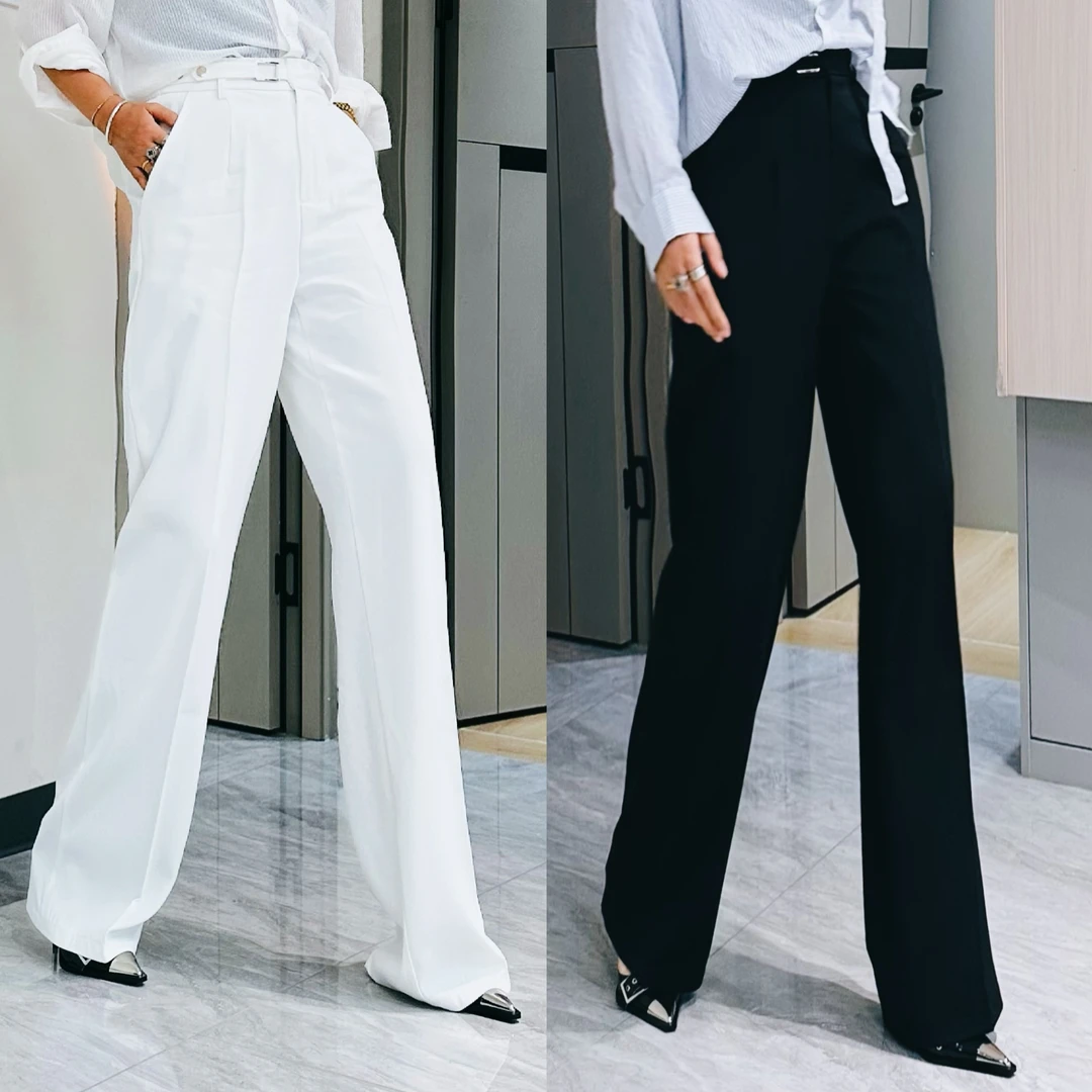 正正TUTU夏季时尚气质垂感白色阔腿长裤男女款裤子宽松小个子