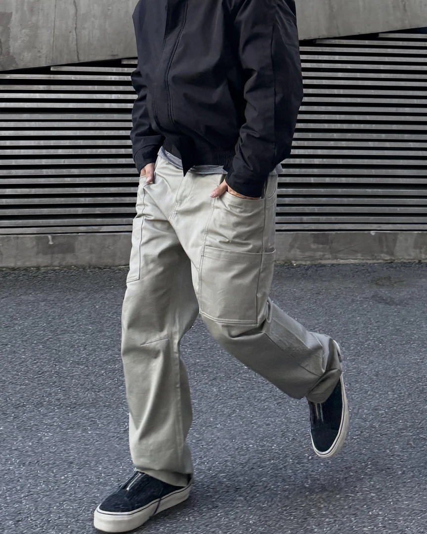 Circle Pants层叠环绕口袋宽松直筒立体拼接工装裤休闲男