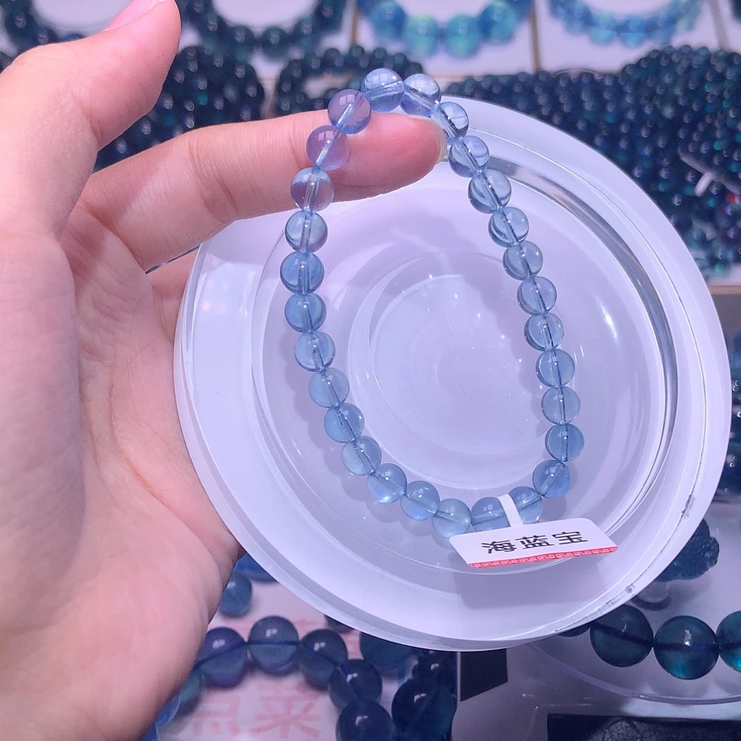 未镶嵌手串海蓝宝石6.6mm圣蓝冰透（拍5件）总价350元