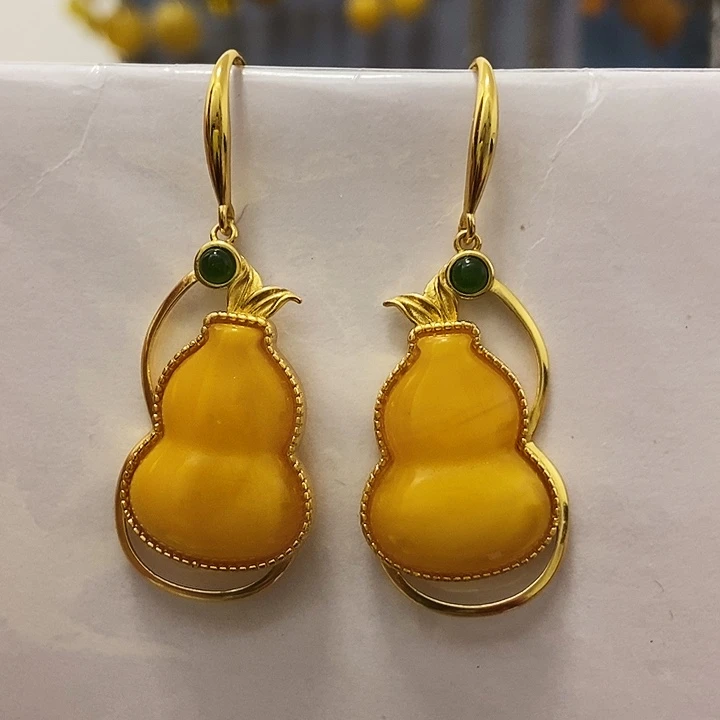 蜜蜡银S925镶嵌耳饰蜜蜡
